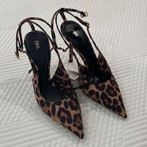 Zara Animal Print Strappy Heels